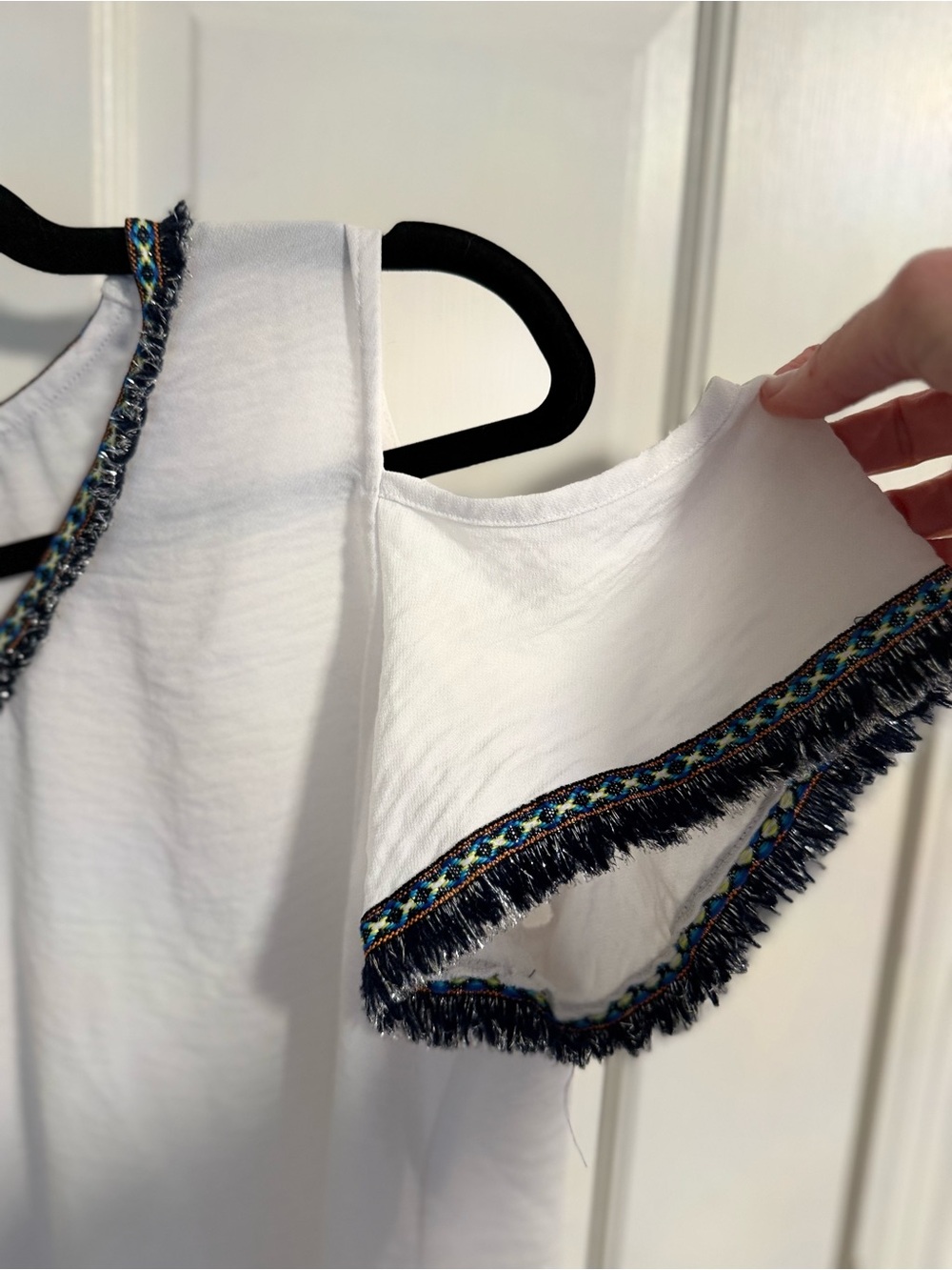Marc New York White Cold-Shoulder V-Neck Top with Embroidered Trim - Picture 2 of 5